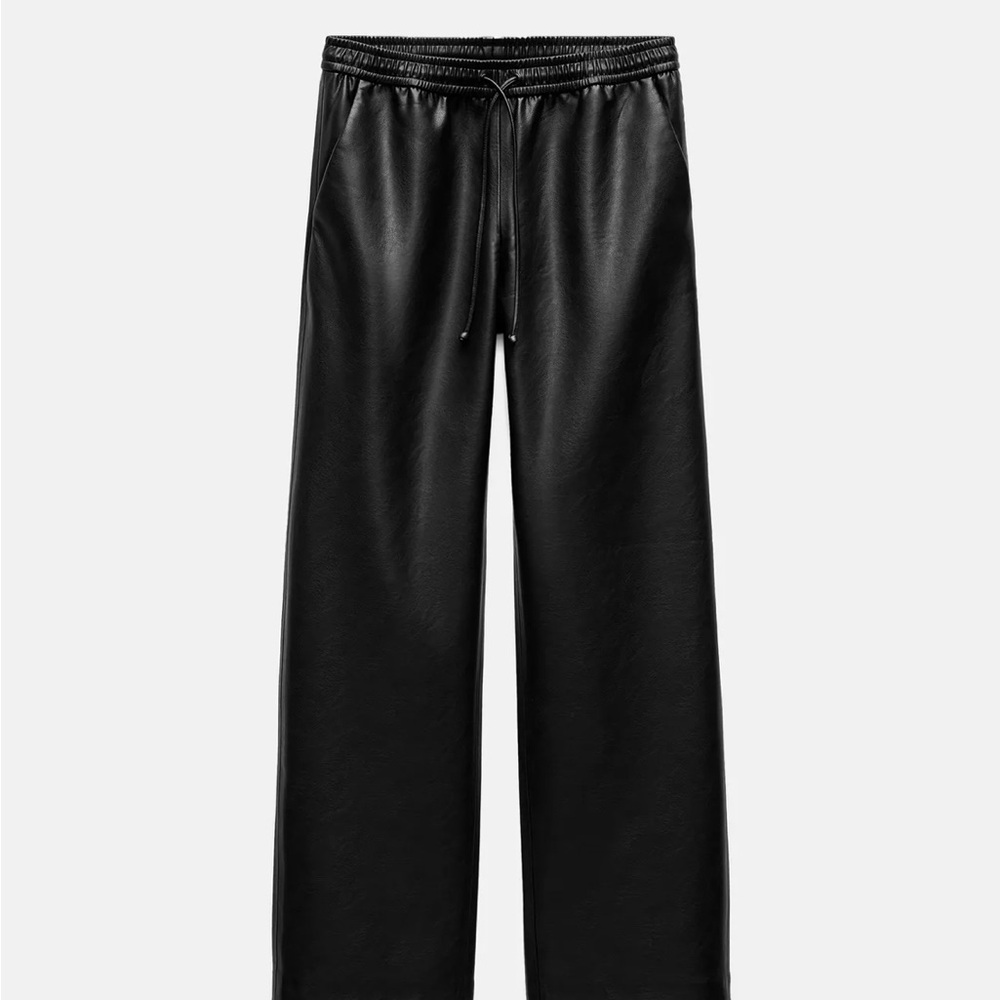 Black Faux Leather Straight Leg Pant